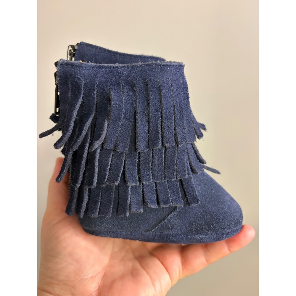 Monkey Feet Navy Blue Suede Fringe Infant Boots Soft Sole Moccasins 3-6M
